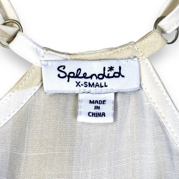 Splendid Tank Womans Sz XS Tan Stripe Sleeveless Halter Crop Adjustable Top - Picture 8 of 10